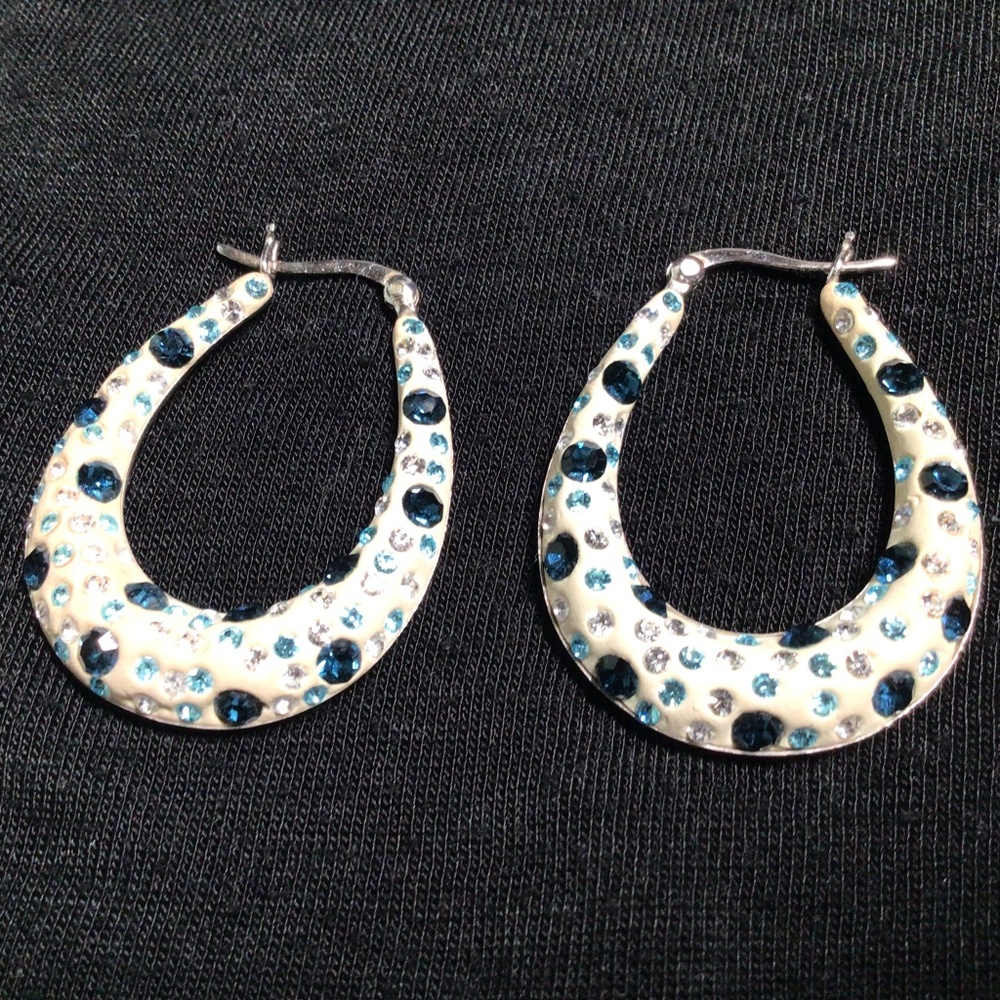 Sterling Double sided Silver Hoop Earrings with Multicolor Crystals